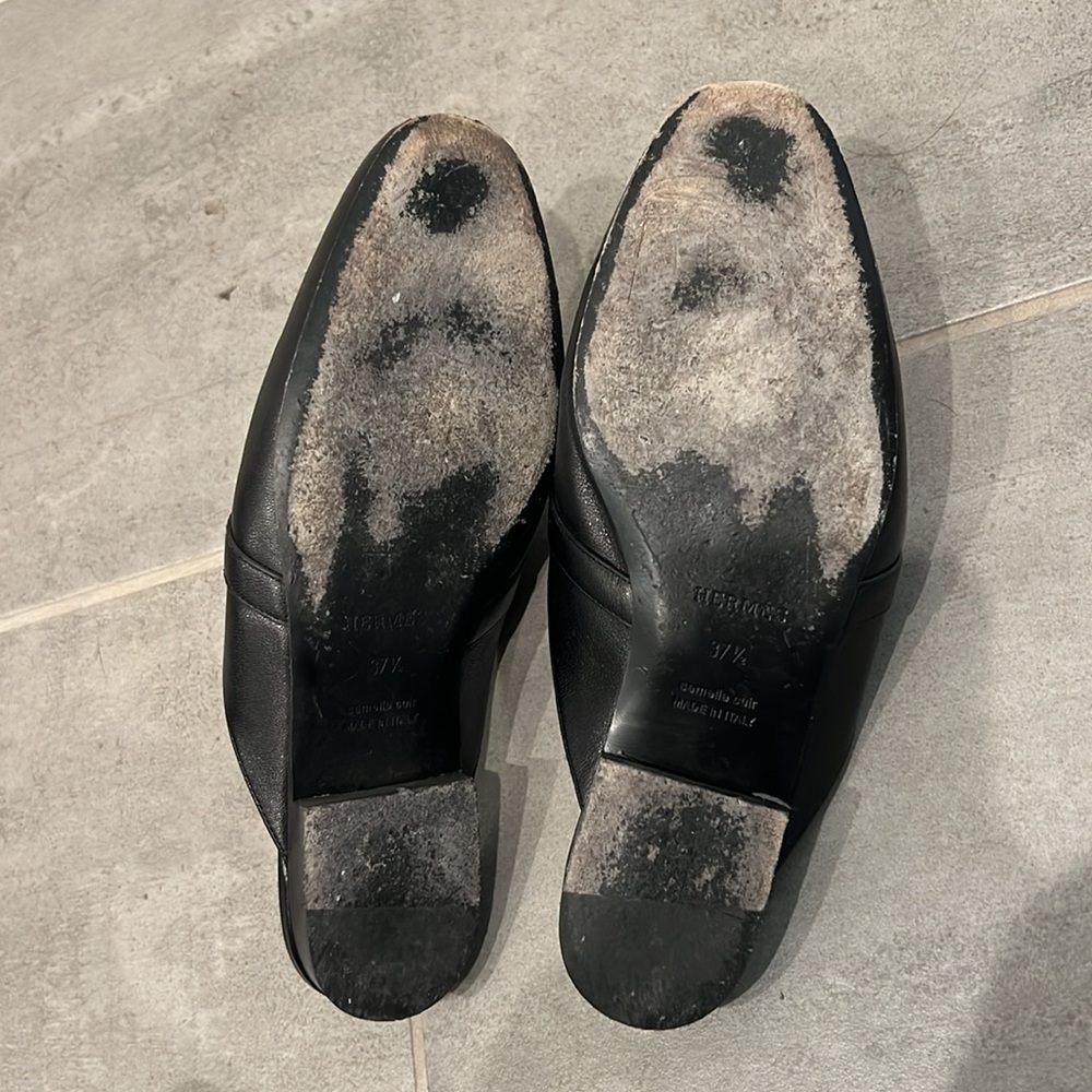 Hermes Black Leather Mules with Silver Buckle - Picture 3 of 7